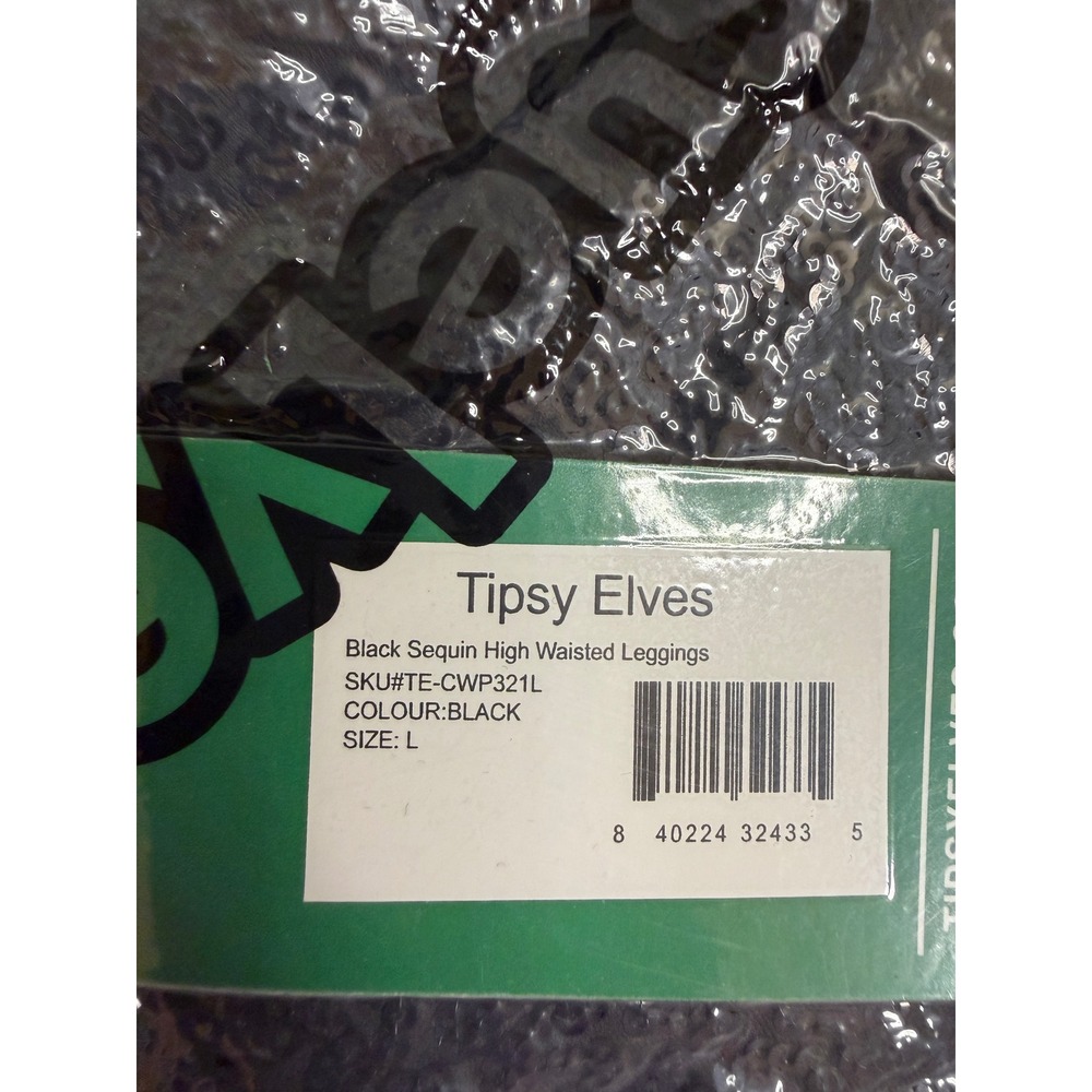 Tipsy Elves Women's Large Black Sequin High Waisted Leggings Pants Party NWT - Picture 3 of 4